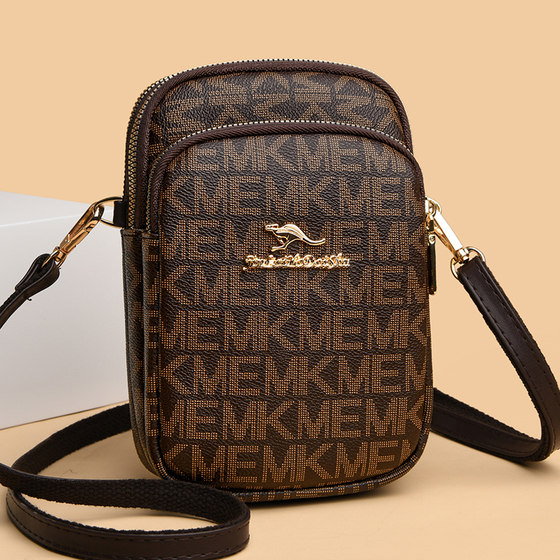 Kangaroo leather mobile phone bag printed shoulder crossbody bag for women