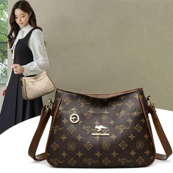 Genuine leather shoulder crossbody bag large capacity printed mom bag