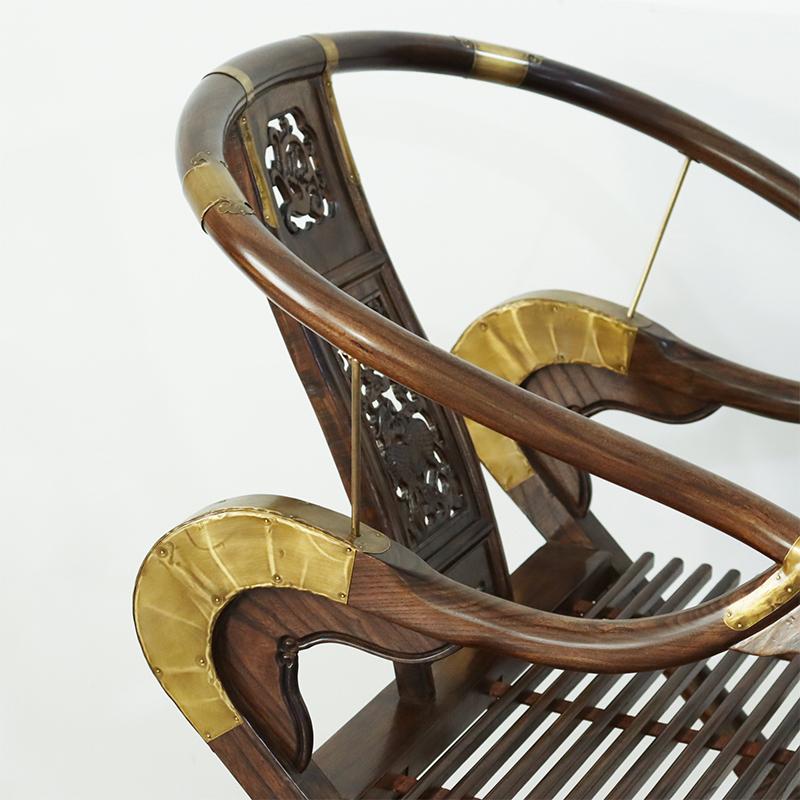 中式交叉椅老榆木雕花包铜纯实木折叠椅打猎椅胡桃色古典家具交椅 - 图3