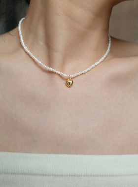 EPUU天然珍珠项链爱心复古锁骨链