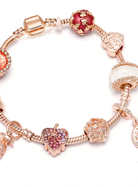 新款欧美风玫瑰系列公主皇冠吊坠女士手链自由组合DIY串珠首饰