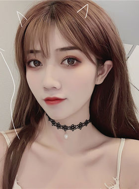 韩国choker项圈简约锁骨颈链女短款颈带脖子饰品黑色花朵批发项链