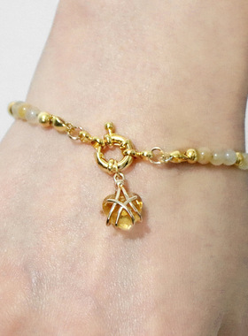 欧美 热卖天然石头4mm珠子手链女爱心吊坠OT扣夏日风多色可选跨境