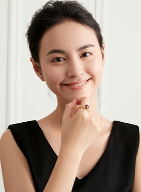 时尚合金戒指女气质仿红宝石镀玫瑰金简约活开口戒指生日礼物复古