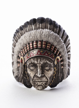 伏尔甘印第安酋长纯银指环戒指