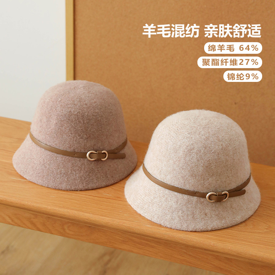秋冬高级感毛呢渔夫帽气质优雅小礼帽女生法式复古圆顶盆帽显脸小