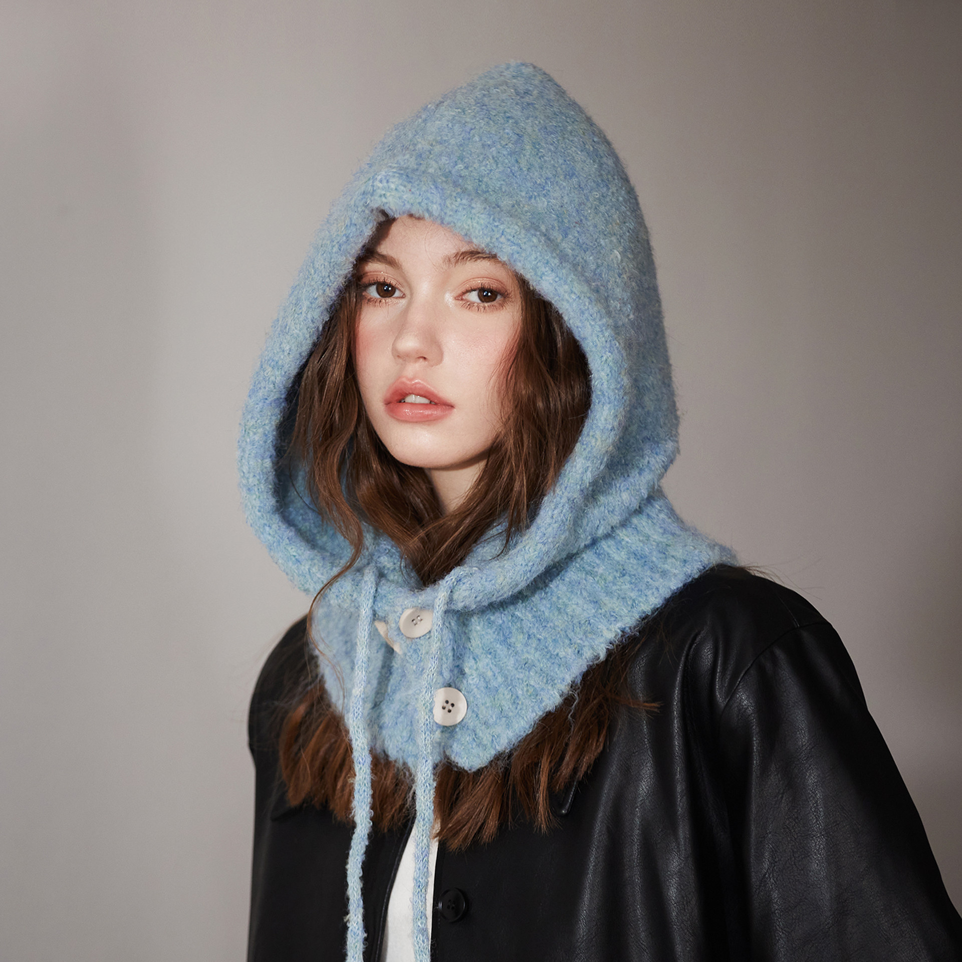 Fashionable blue scarf all-in-one ear protection Korean style premium