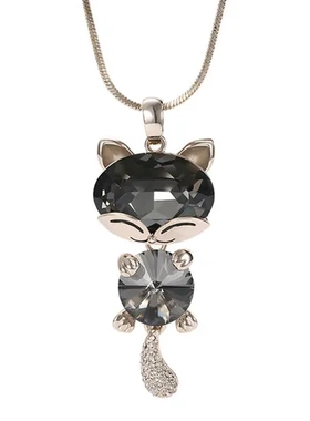 水晶小猫咪配饰品女长款百搭项链简约时尚吊坠毛衣链韩版高档服装
