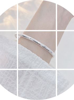 纯银999足银手镯怦然心动小众实