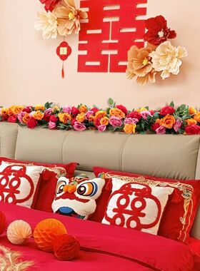 仿真玫瑰花藤蔷薇藤蔓家居装饰假花藤条空调管道缠绕室外围栏装饰