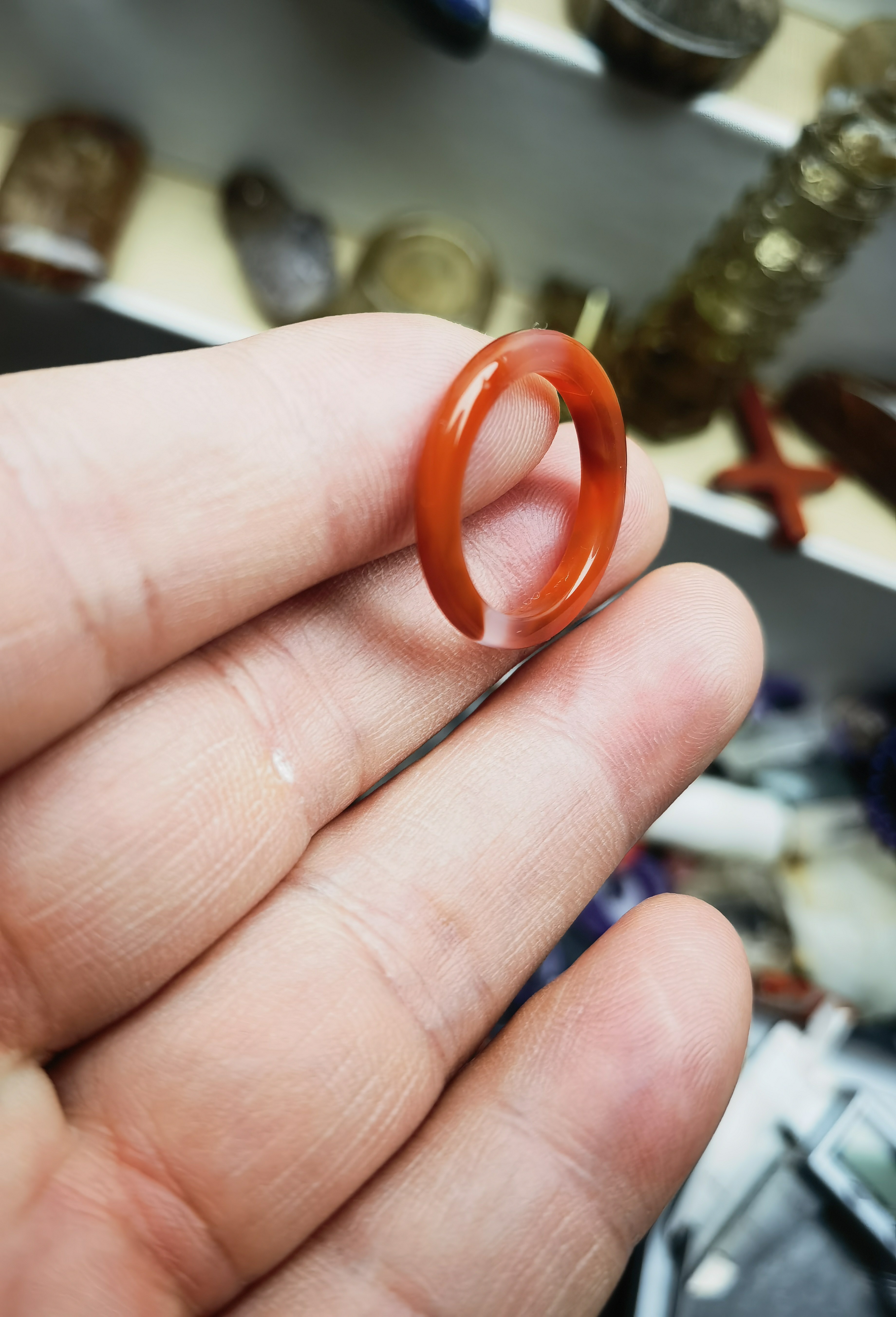 Natural Baoshan Nanhong rough stone hand-carved ring micro ring ring 16.9 width 2.8 weight 1.2 grams one item