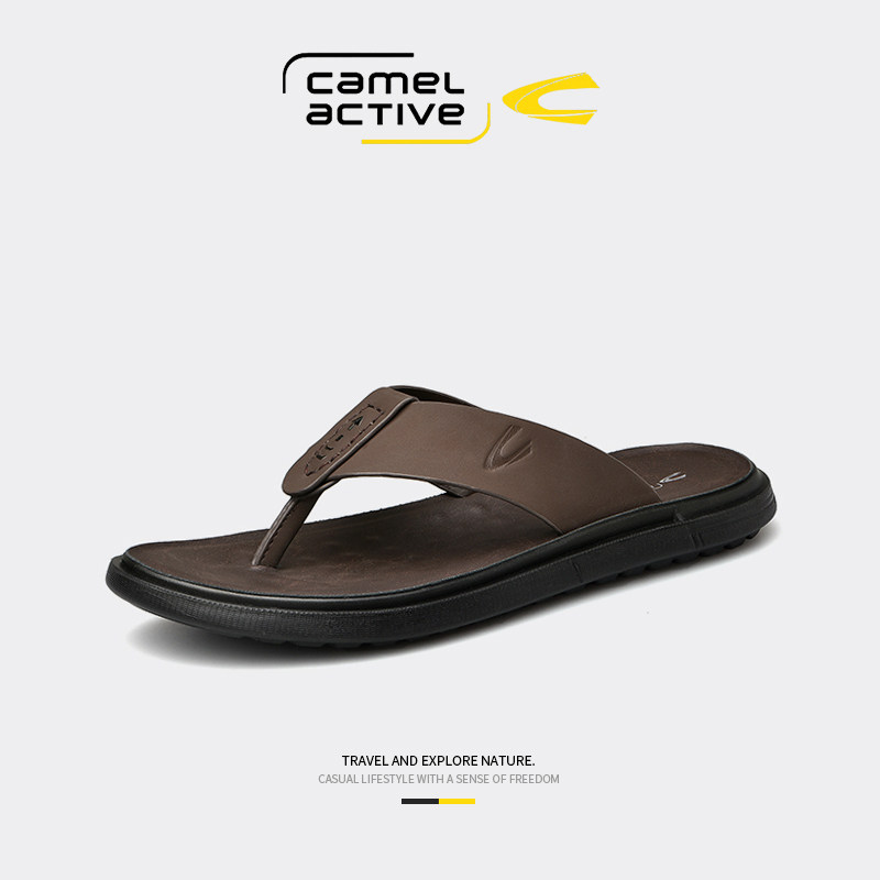 德国骆驼动感人字拖男夏季室外真皮男士凉拖鞋外穿防滑轻便沙滩鞋,淘宝优惠券,粉丝福利购,淘宝优惠卷