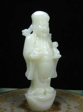 玉石雕刻天然中式文财神玉雕摆件招财进宝家用办公室装饰招财神器