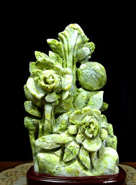 天然玉石国风牡丹玫瑰摆件