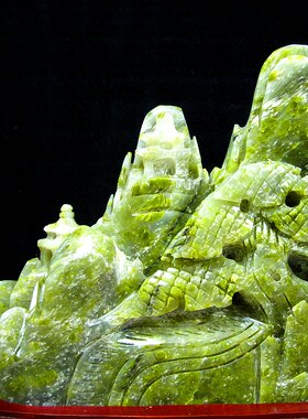 天然蓝田玉绿水青山手工摆件