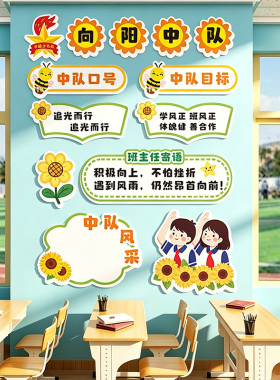 开学班级风采装饰布置文化墙面贴画向阳主题黑板报设计教室走廊3D