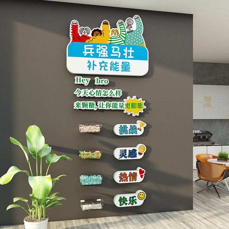 公司休息室能量补给站茶水间文化墙贴办公室零食糖果装饰墙贴立体,淘宝优惠券,粉丝福利购,淘宝优惠卷