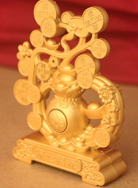 万事福禄葫芦摇钱树手把件 招财纳福铜钱元宝浮雕 可以旋转把玩