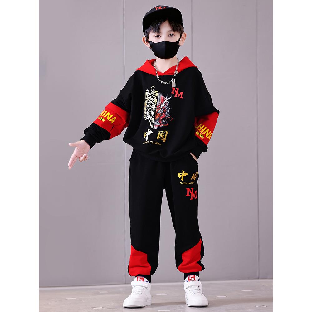 Chinese style children's clothing 8-year-old boy long-sleeved spring and autumn suit 9 cool dragon boy velvet sweatshirt spring clothes 12