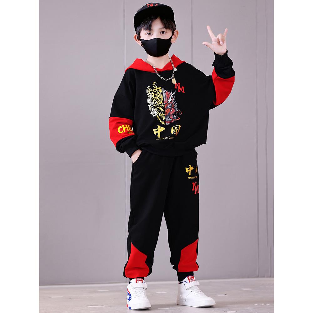 Chinese style children's clothing 8-year-old boy long-sleeved spring and autumn suit 9 cool dragon boy velvet sweatshirt spring clothes 12