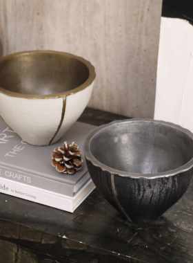 现代创意金属果盘客厅玄关零食收纳酒店样板间售楼处软装饰品