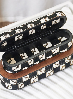 样板间轻奢皮革装饰盒梳妆台首饰收纳盒卧室衣帽间家居饰品摆件