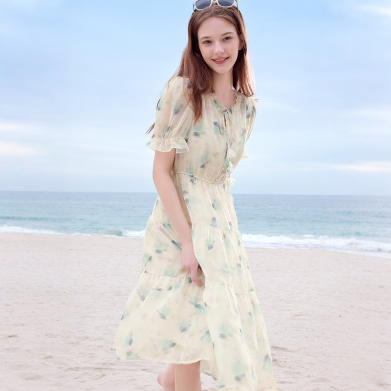 betu百图清新碎花雪纺裙女连衣裙2025年夏季新款短袖印花连身裙,淘宝优惠券,粉丝福利购,淘宝优惠卷