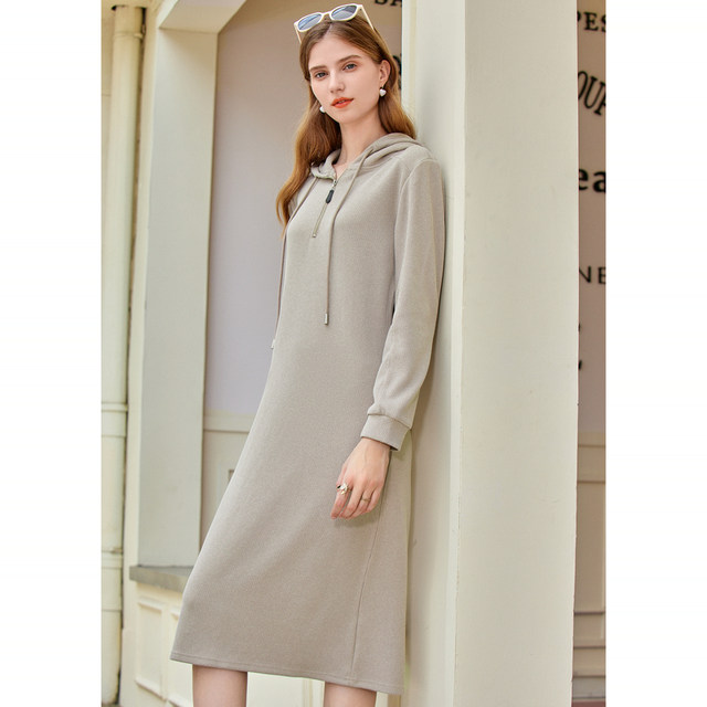 Baitu hooded mid-length casual sweatshirt dress
