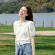 Betu white French thin sweater women's short-sleeved 2025 summer new chic puff sleeve sweater
