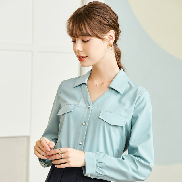Betu long-sleeved shirt for women with lapel fake bag cover design niche top commuting 2024 autumn outfit new style
