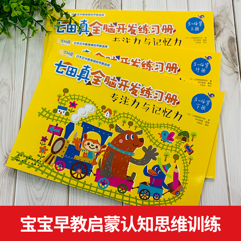 七田真全脑开发练习册全套3册 专注力与记忆力3-4岁 幼小衔接幼儿训练教材 儿童书籍右脑潜能智力开发思维逻辑数学5-6益智游戏教具 - 图1