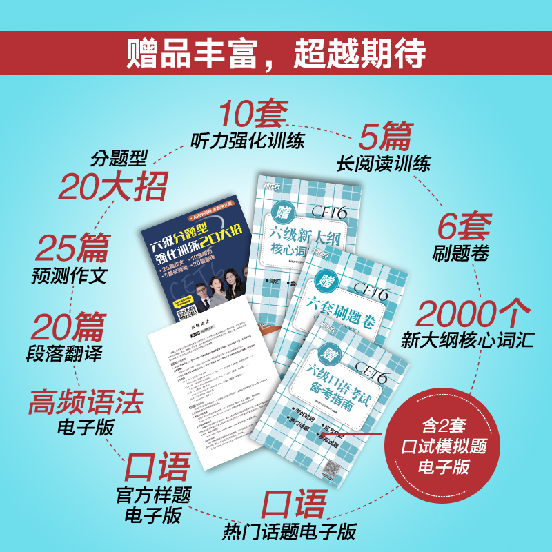 适用2024英语六级12月考试含6月真题新东方英语六级真题详解试卷大学英语cet6级历年真题模拟复习题六级词汇单词阅读听力翻译写作