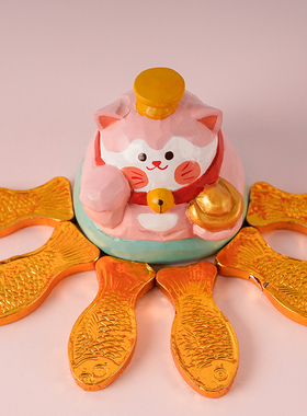 木雕招财猫摆件桌面汽车生日礼物