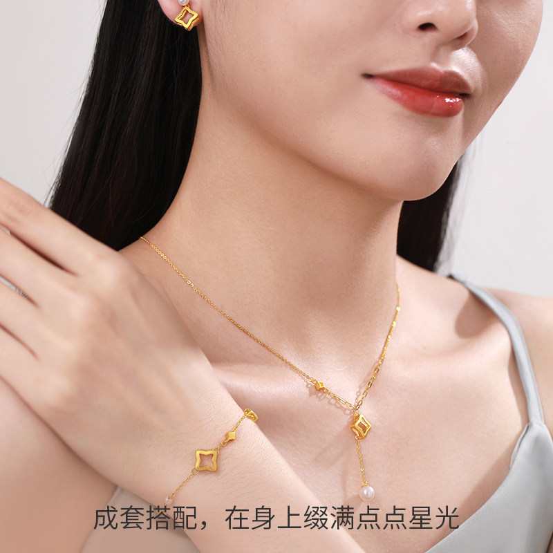 千叶珠宝足金四角星女通勤计价手镯 千叶珠宝手饰