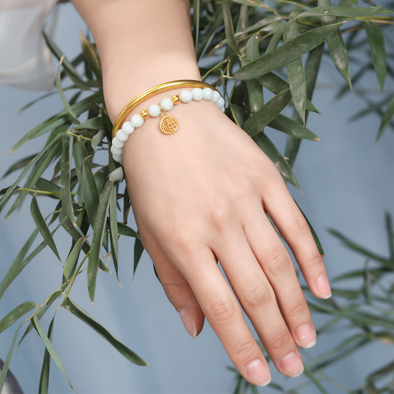 千叶古法实心女素圈足金结婚ys镯子 千叶珠宝手饰