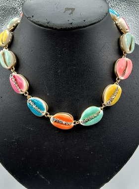 2欧美原单时尚潮流气质百搭精美奢华网镀金镶嵌简约个性贝母项链