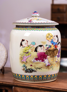 景德镇茶叶缸陶瓷大号高档带盖普洱存白茶饼密封七子饼家用罐招财