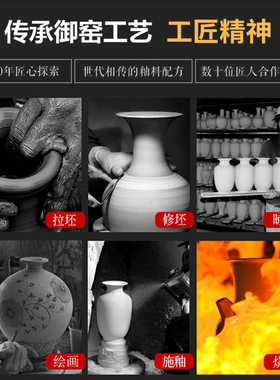 景德镇陶瓷器大师手绘描金梅开五福插花家居新中式客厅博古架摆件
