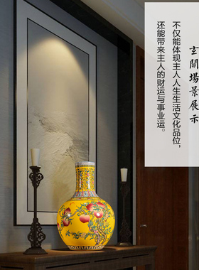 景德镇陶瓷器花瓶客厅插花黄色珐琅彩电视柜博古架桌面装饰品摆件