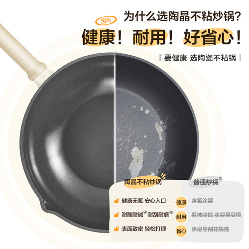 苏泊尔不粘锅炒菜锅家用无氟涂层燃气灶电磁炉专用平底陶瓷锅炒锅 - 图1