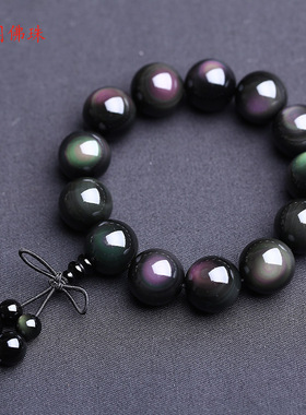 天然双彩虹眼黑曜石女首饰手链