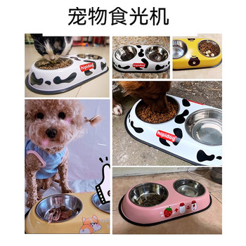 Dog Bowl Cat Bowl ອາຫານຫມາ Bowl Cat Pet Anti-Tip Stainless Steel Double Bowl Small Dog Automatic Drinking Dog Supplies