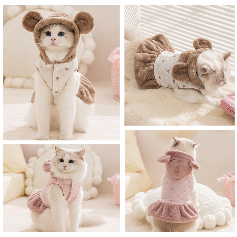嬉皮狗爱心小熊裙子猫咪衣服防掉毛秋冬布偶德文猫宠物金渐层冬装 - 图3