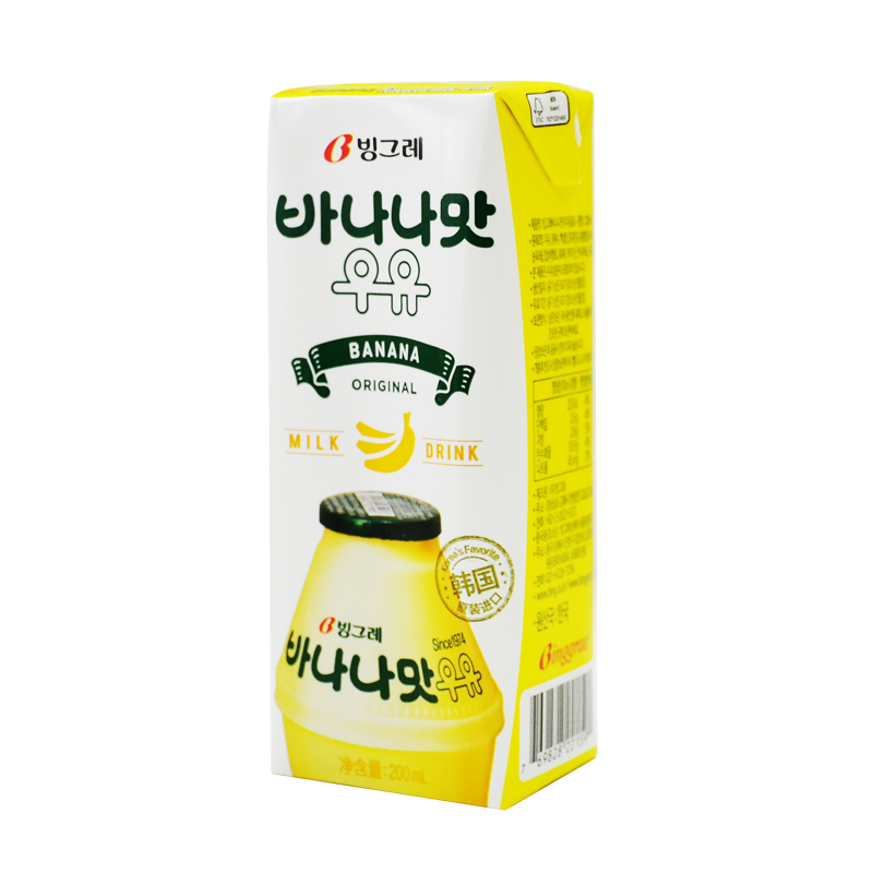 韩国进口宾格瑞banana香蕉牛奶草莓哈密瓜香芋饮料早餐200ml - 图1