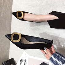 Hong Kong High heels Girls fine heel 2023 Spring new 100 Lapped Sexy style Fang Buttoned Fairy Wind Pointed Single Shoe Tide