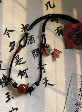 原创天然南红玛瑙纯银抽绳项链女