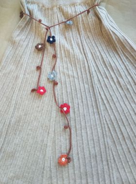 2024新款秋冬手工森林系女士气质复古棉麻裙装饰腰链项链毛衣链