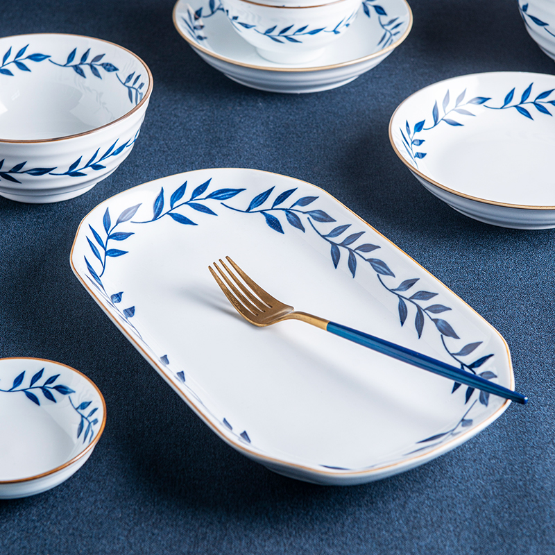 lototo日式白色手绘釉下彩盘碟子便宜大碗汤碗吃饭碗面碗沙拉菜碗