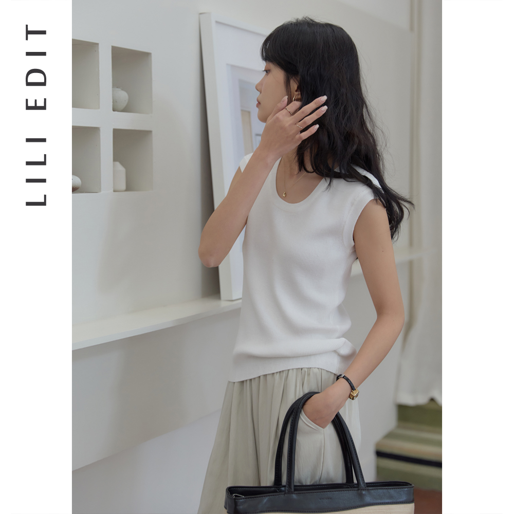 LILI EDIT/包肩U领显瘦针织衫女春新款小个子修身温柔风气质上衣 - 图0