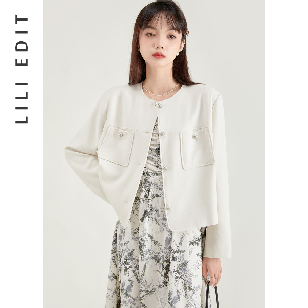 LILIEDIT/纯色圆领短款西装外套女春季新款宽松高级洋气时尚上衣 - 图2